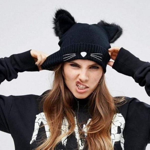 Hand-Knitted Cat Ear Winter Beanie Men,Women Fashion Winter Unisex Cap