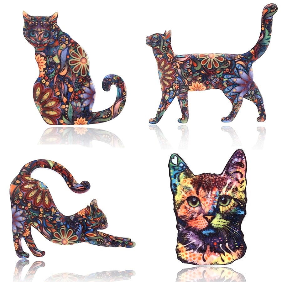 Vibrant multicolor floral cat brooch for backpacks 1Pcs Meow Cat Harajuku Cute Cartoon Animal Cat Acrylic Brooch Clothes Badge Kid Backpack Brooches Pins Women Jewelry Accessories