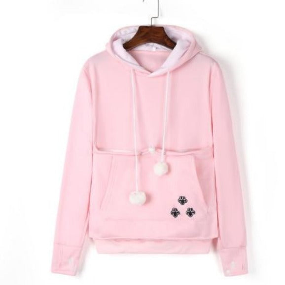 Kangaroo Pouch Cat Hoodie In Pink