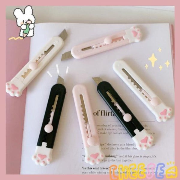 Mini Cat Paw Pocket Knife Cutter MINKYS Kawaii Mini Pocket Cat Paw Art Utility Knife Express Box Knife Paper Cutter Craft Wrapping Refillable Blade Stationery
