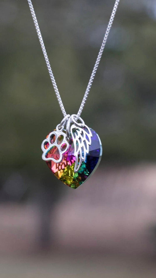 Cat memorial necklace with rainbow bridge wings rainbow bridge pet loss