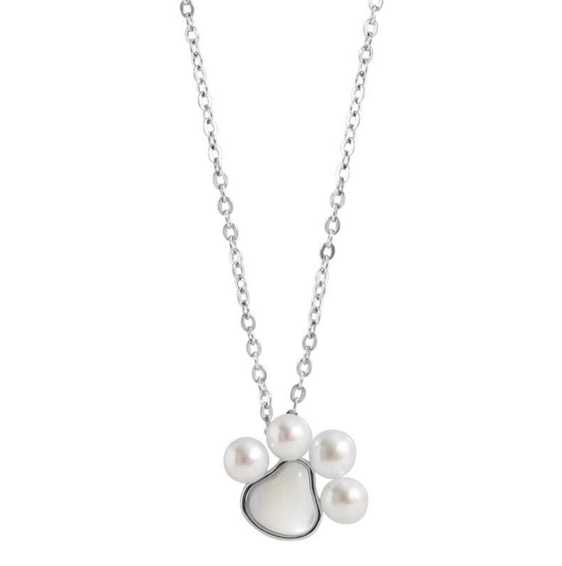 Dainty pearl necklace with adorable paw charm necklace silver dog cat paw