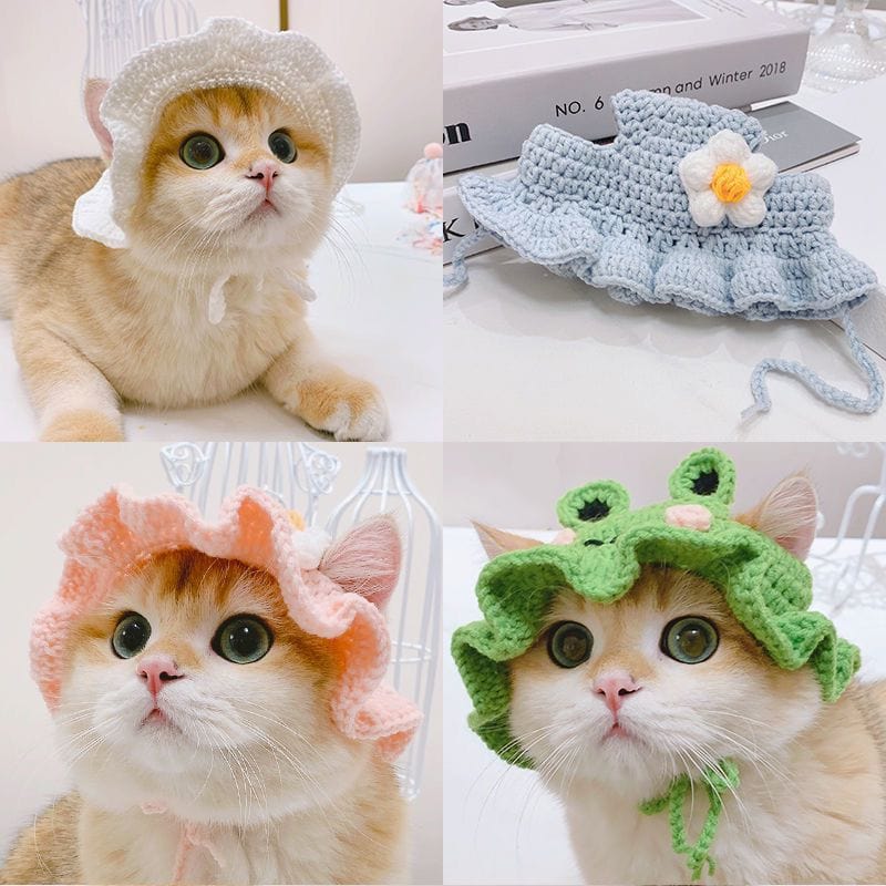 Adjustable Knitted Cute Cat Hat White