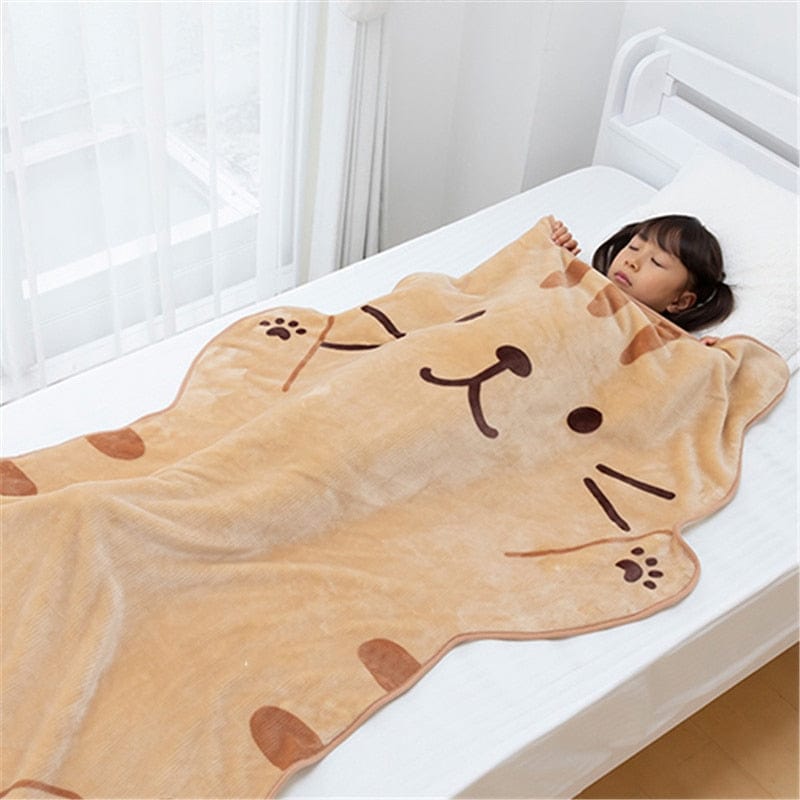 Cat-themed flannel blankets for single beds 1.5M Cute Brown Cat Flannel Blanket Plush Animals Shape Summer Air Conditioner Sleep Blankets Home Decor for Kids Baby Birthday
