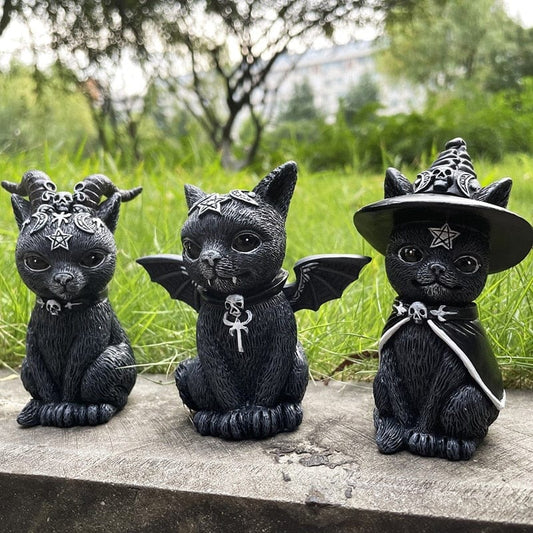 Magical cat outdoor garden gnomes,Garden Witch Cat Sculpture Gothic Kitten Decoration Halloween Magic Cat Statue Resin Craft Ornament Home Outdoor Courtyard Decor