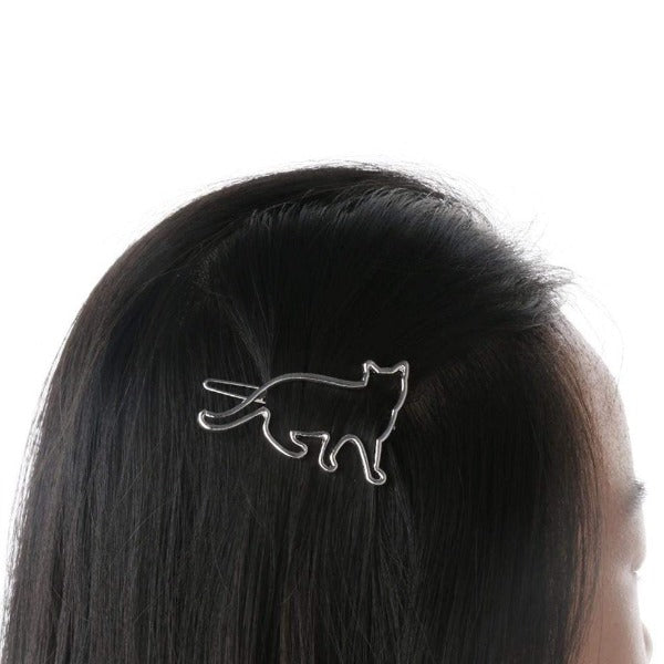 Silver Cat Hair Clip Minimal Cat Design