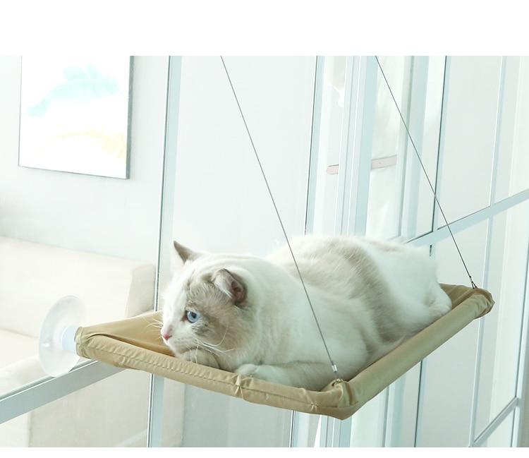 Window mounted cat basking hammock, suction cup pet hanging bed
