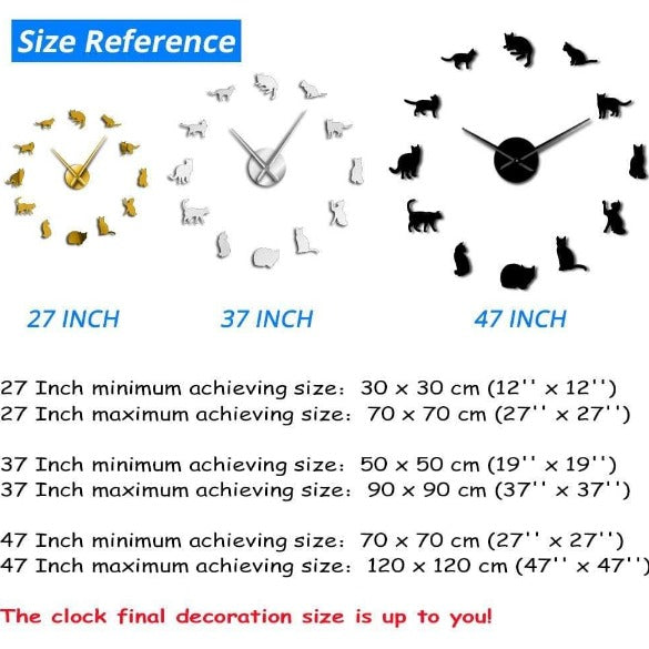 Frameless Cats 3D DIY Wall Clock creative cute cat wall clock