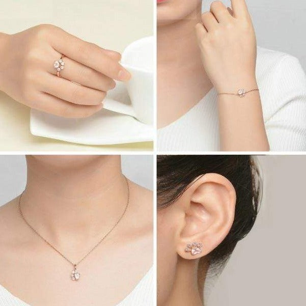 Natural Crystal Pink Cat Paw SILVER ROSE GOLD Jewelry