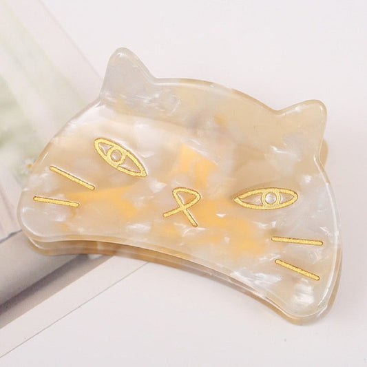 Yellow Marble Cat Claw Hair Clip Glossy Acrylic