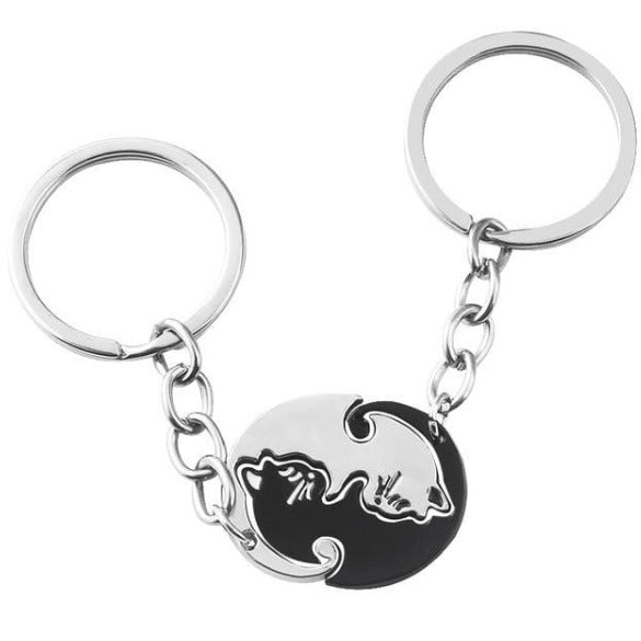 Stainless Steel Kitten Keychain, Yin/Yang Cat Pendant Puzzle keychain yang yin