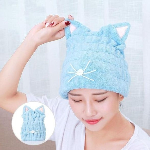 Cute Cat Ears Hair-Drying Towel Coral Velvet Bath Accessories Microfiber Solid Drying Towel Cat Ears Shape Cute Womens Cap Head Wrap Hats Dry Hair Hat