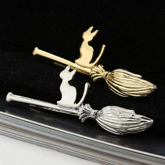 Cat On A Broom Hair Clip Barrette Pins Hair Accessories For Women