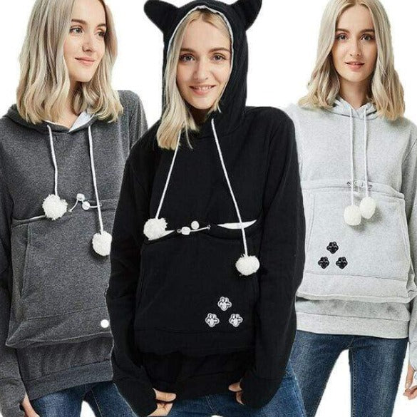 Cute Kangaroo Pouch Cat Hoodie Hirigin Fashion Long Sleeve Casual Hooded Cute Pet Holder Carrier Pregnancy Coat Loose Sweatshirt Big Pocket Top Hoodies