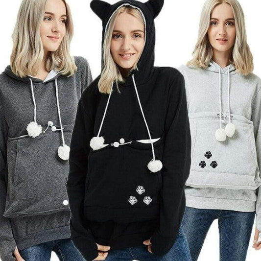 Cute Kangaroo Pouch Cat Hoodie Hirigin Fashion Long Sleeve Casual Hooded Cute Pet Holder Carrier Pregnancy Coat Loose Sweatshirt Big Pocket Top Hoodies