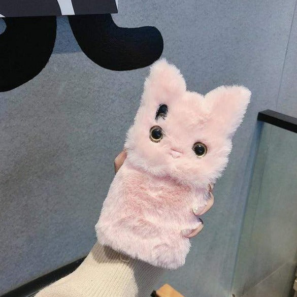 3D Lovely Cat Faux Fur iphone fluffy 6 case