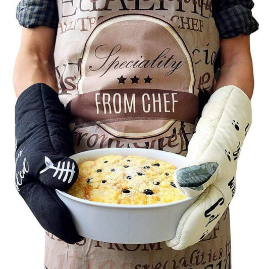 Cat Oven Mitts And Pot Holders Black White Cat Cotton Oven Gloves Pair Kitchen Thicken Heat Resistant Microwave Mitts For Home Baking Cooking Glove Tool