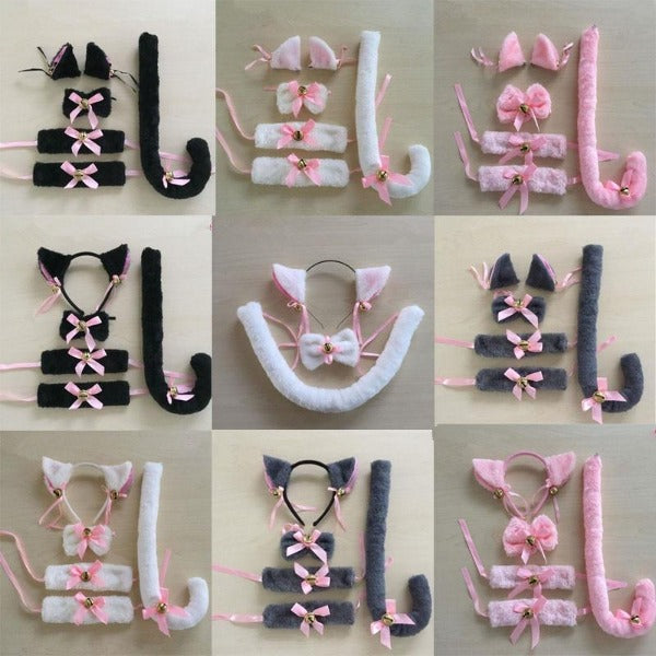Cat Ears Headband Bow Ties Tail Set