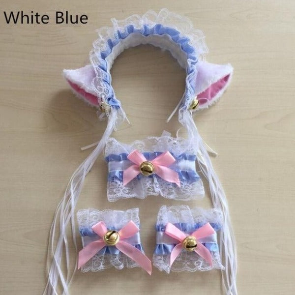 Cat Ears Headband Neckwear Bracelet Tail Cosplay Set