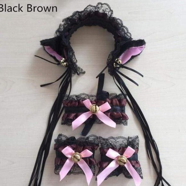 Cat Ears Headband Neckwear Bracelet Tail Cosplay Set