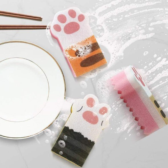 3pcs Cute Cat Paw Shaped Dish Sponge Brush With Cleaning Miracle