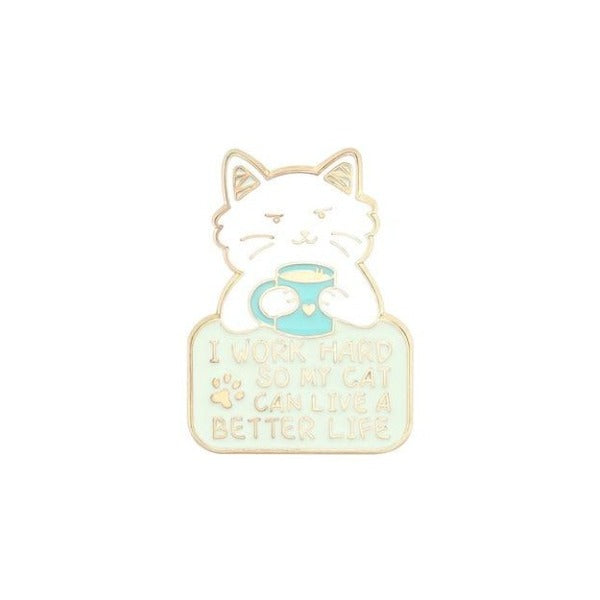 Funny Cute Cat Enamel Pins for Backpacks pins with coffee