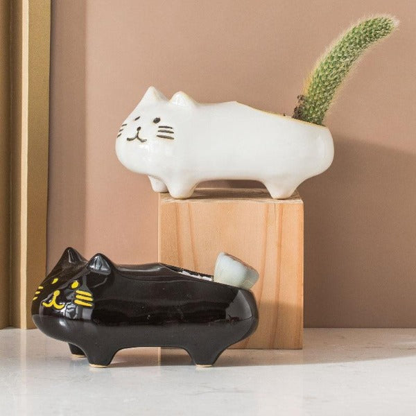 Cute Cat Flower Pots Cute Cat Tail Flower Pot Cartoon Animal Ceramics Vase Creative Cactus Succulents Plant Poted Desktop Home Decoration Accessories