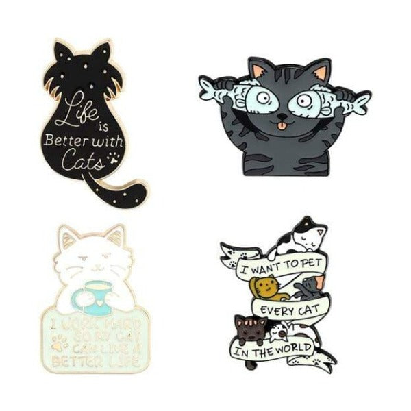 Cat Enamel Pin, Cute & Funny Cat Lapel Pin pins with coffee