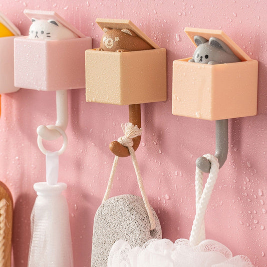 Cute cat bathroom hooks 1 PCS Creative Cat Hook Cute Seamless Dormitory Bedroom Door Hangers Hooks Key Umbrella Towel Cap Coat Rack Wall Decoration