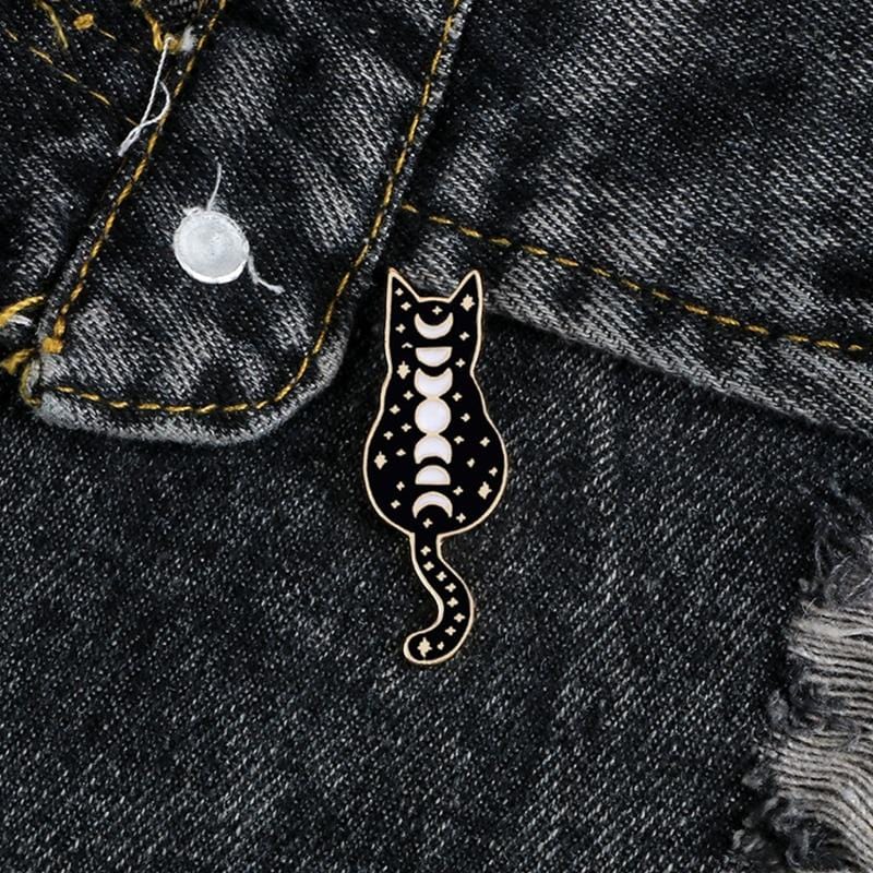 Unique black cat brooch with enamel detailing black witch cat brooches