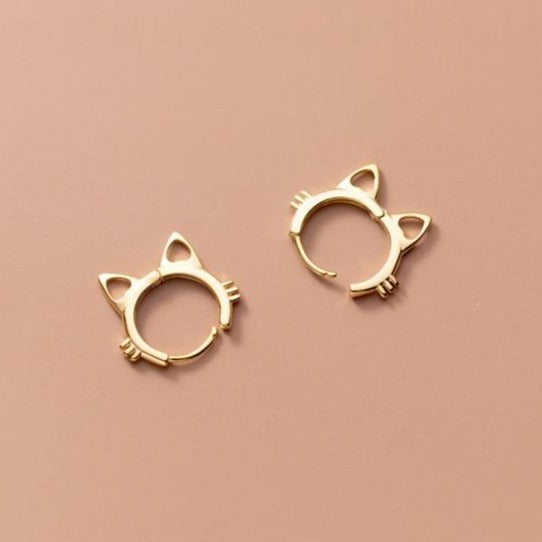 Cat ears and whiskers earrings Sterling Silver Simple Fashion Teen Cute Cat Ear Buckle Earrings Chic Romantic Party Women Fine Piercing Gold Jewelry