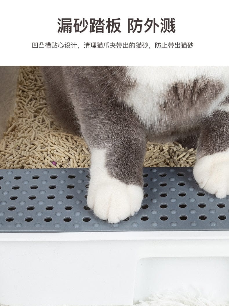Cat litter solution with semi-enclosed design
