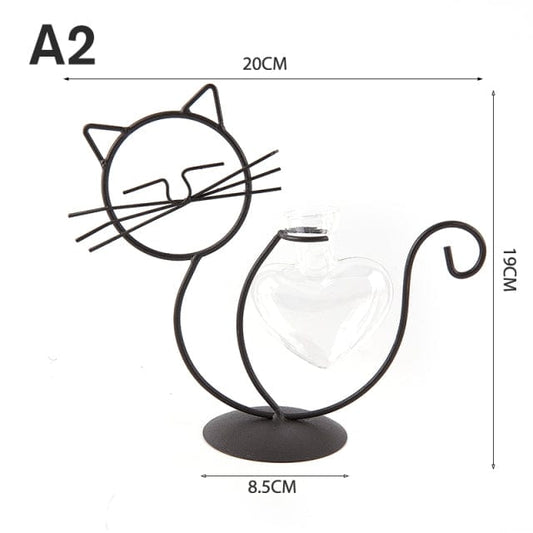 Metal vase with cat design for hydroponic flowers cartoon vases