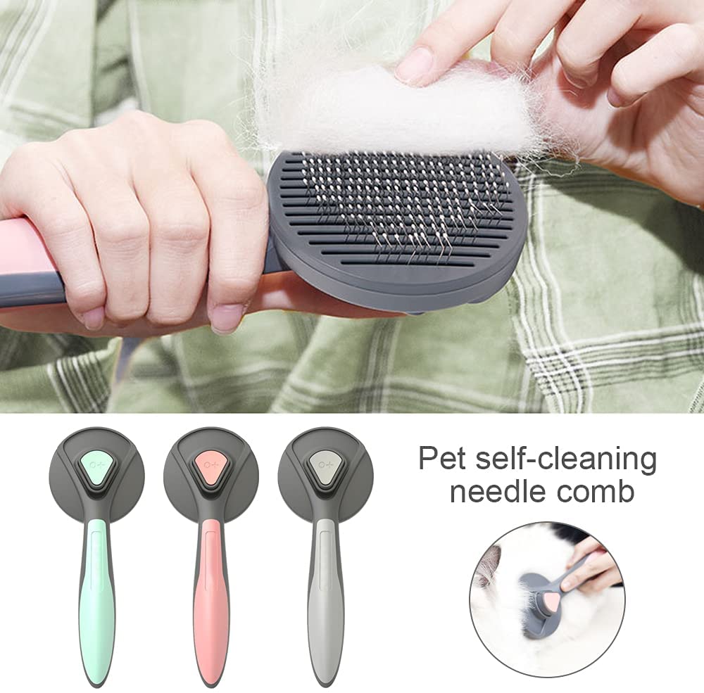 Self-cleaning cat grooming brush