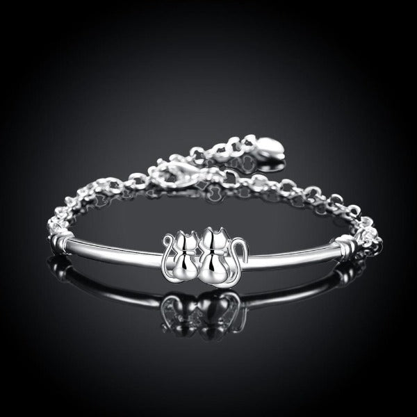 Sterling Silver Cat Couple Bracelet