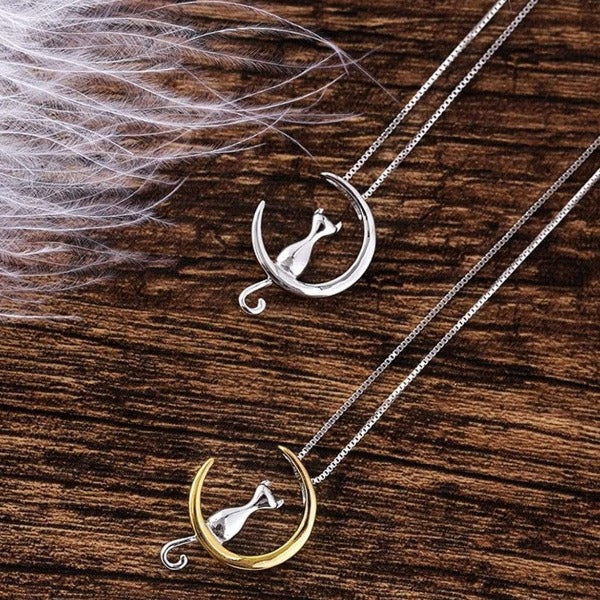 cat moon pendant necklace
