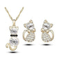 Crystal Cute Cat Pendant Necklace Earring Quality Women Fashion Jewelry Golden