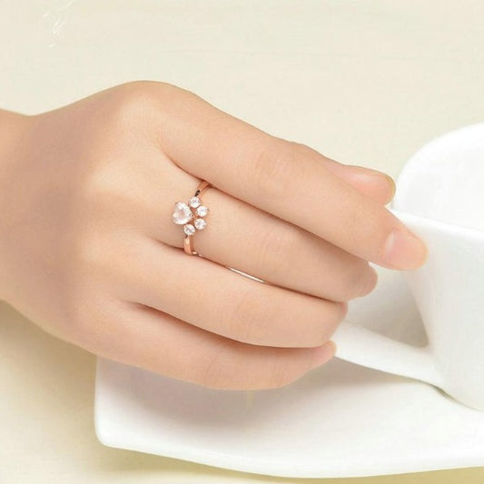 Cat Paw Ring Paw Print Ring,  Sterling Silver Adjustable Pink Ring for Cat Lovers Women,  Sterling Silver Rose Gold Cat Paw Ring