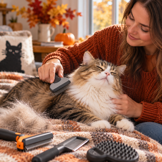  cat grooming, deshedding, cat brush, cat accessories, cat parent, catcurio, fall pet care
