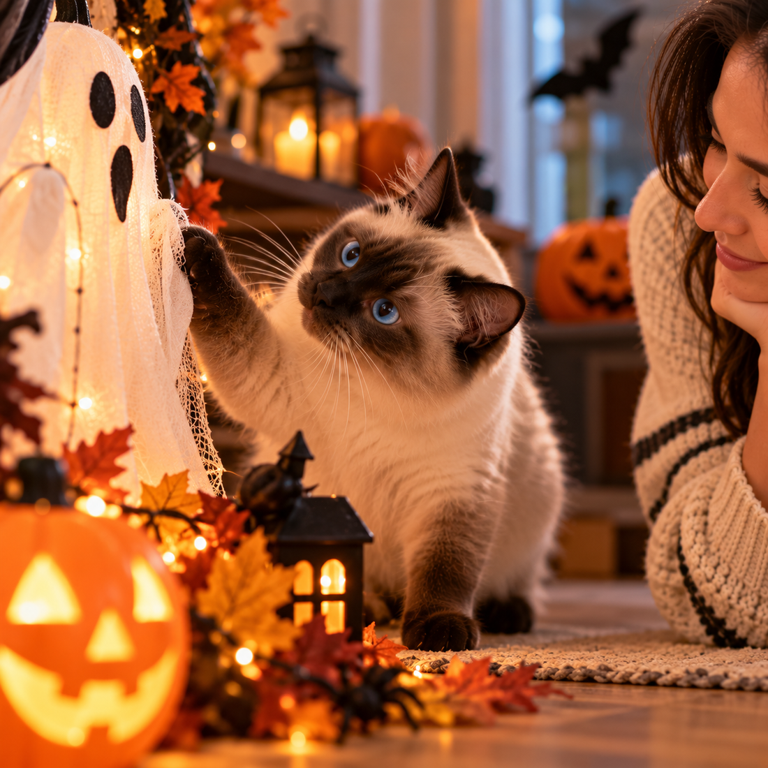 cats and Halloween decorations, why cats play with decorations, Halloween cat behavior, cat curiosity, Halloween decorations safe for cats, cat enrichment ideas