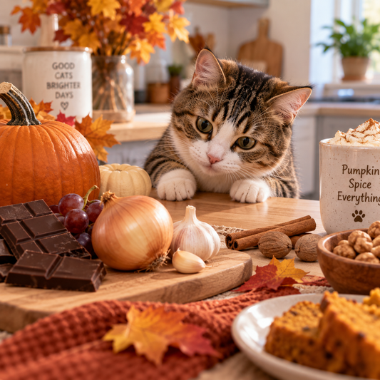 fall foods dangerous for cats, toxic foods for cats, Thanksgiving foods cats can't eat, Halloween foods dangerous for cats, can cats eat fall foods, foods cats should avoid