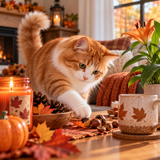 fall safety for cats, autumn hazards for cats, household hazards for cats, cat safety in fall, fall pet safety