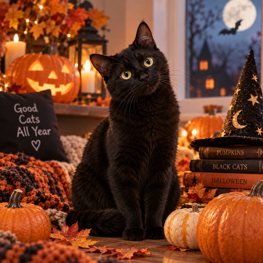 black cats and Halloween, black cat superstition, black cats and witches, why are black cats bad luck, history of black cats