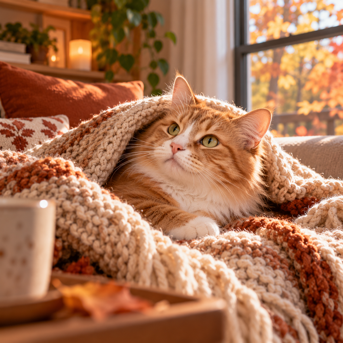 why cats seek warm places in fall, cat seeking warm places, why is my cat suddenly seeking warmth, cats in fall, cat sleeping in warm places, do cats get cold in fall