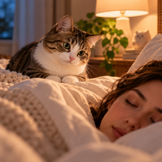 why does my cat stare at me while I sleep, cat watches me sleeping, cat staring at me at night, why does my cat watch me in bed, cat sits beside me while I sleep