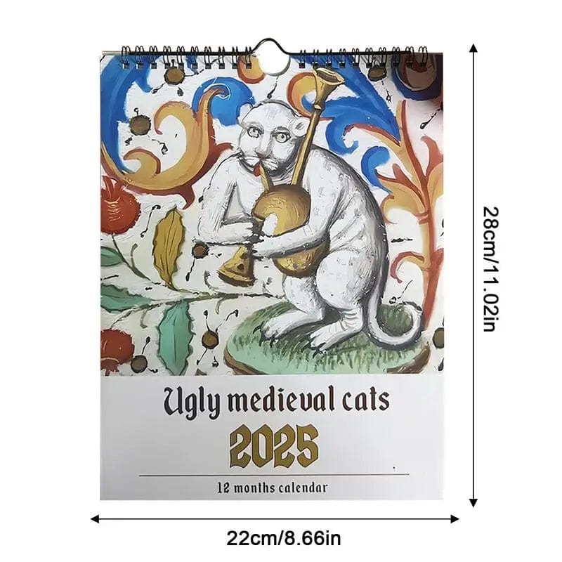 2025 planner calendar with ugly medieval cat artwork
