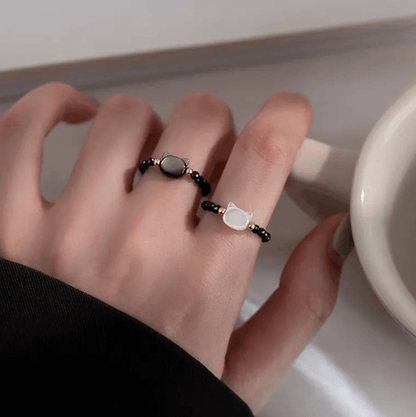 Adjustable Cat Bead Ring – Charm Detail Close-Up