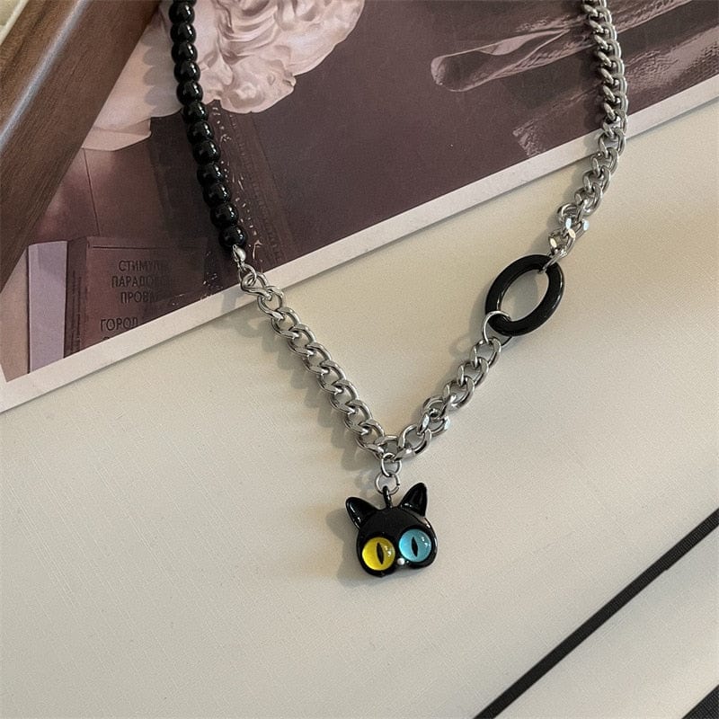Black Cat Pendant Necklace Minimalist Chain Design
