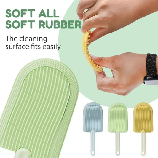 Cleaning surface with soft rubber design, shown fitting easily onto a surface.