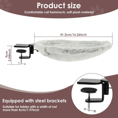Cat hammock with dimensions and bracket details on a white background